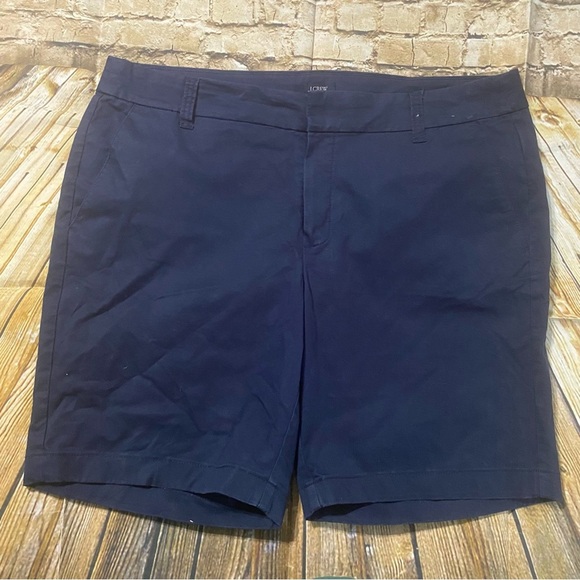 J Crew Navy Blue 9” Frankie Cotton Stretch Bermuda Shorts - Picture 1 of 5